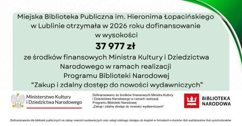 Miejska Biblioteka Publiczna z dofinansowaniem ze środków Ministra Kultury i Dziedzictwa Narodowego