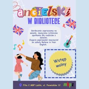 Plakat promujący muzyczne zajęcia z języka angielskiego