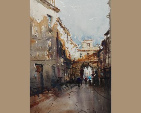 Obraz Miłosza Nosiadka przedstawiający Lublin - widok na Bramę Grodzką