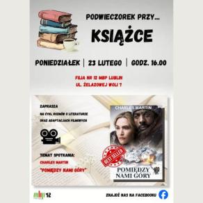 Plakat promujący spotkanie - okładka książki z Kate Winslet i idrisem Elbą