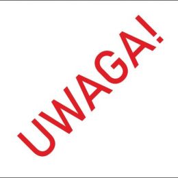 czerwony napis UWAGA na białym tle