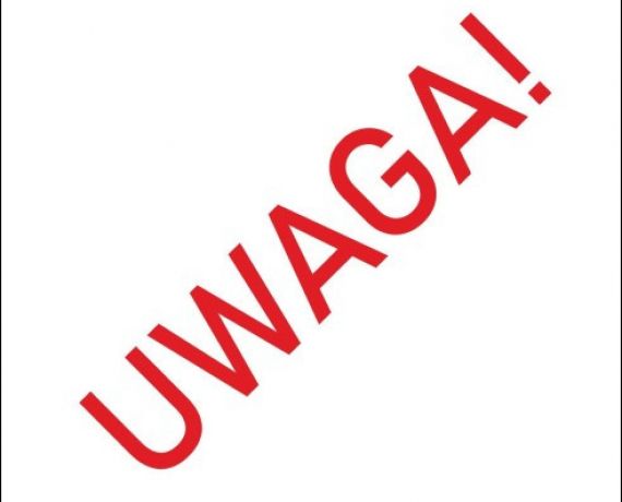 czerwony napis UWAGA na białym tle