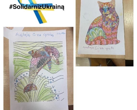 Obrazki stworzone przez ukraińskie dzieci podczas zajęć w Filii nr 1