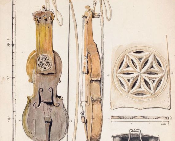 rysunek drewnianego instrumentu strunowego
