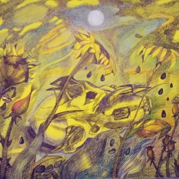 Żółto-brązowa kompozycja słoneczników na polu