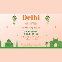 Grafika z hinduskimi akcentami promująca spotkanie podróżnicze wokół Delhi