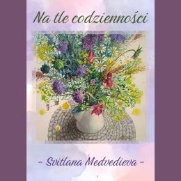 Plakat promujący wystawę Medvedievy - motywy florystyczne