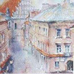 Obraz akwarelowy przedstawiający fragment lubelskiego Starego Miasta