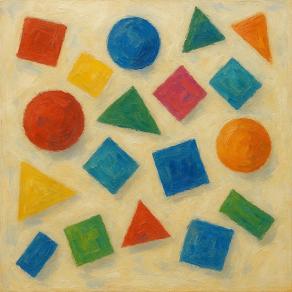 kolorowe figury geometryczne, olej
